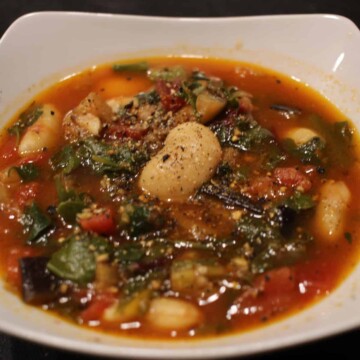 Eggplant soup with Royal Corona Beans.