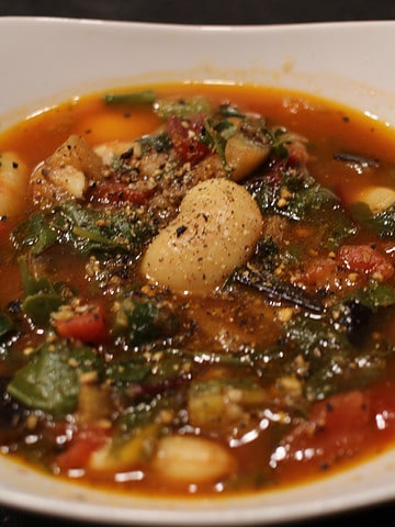 Eggplant soup with Royal Corona Beans.