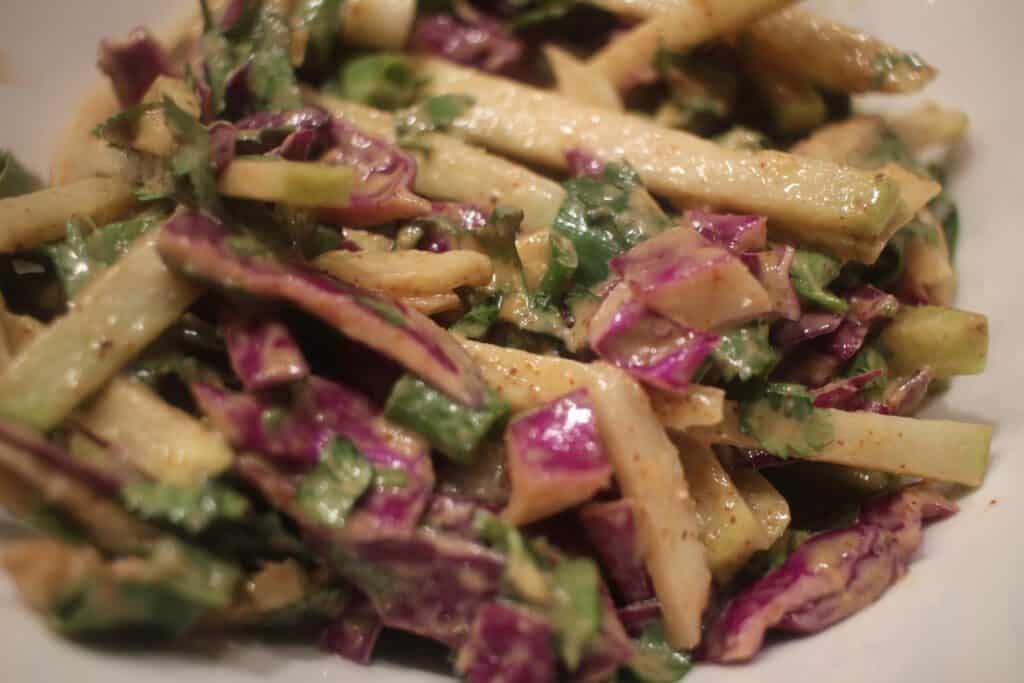 Asian Slaw with almond/ginger dressing, close up