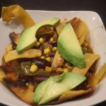 Bean, corn, avocado soup.