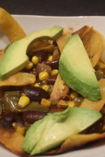 Bean, corn, avocado soup.