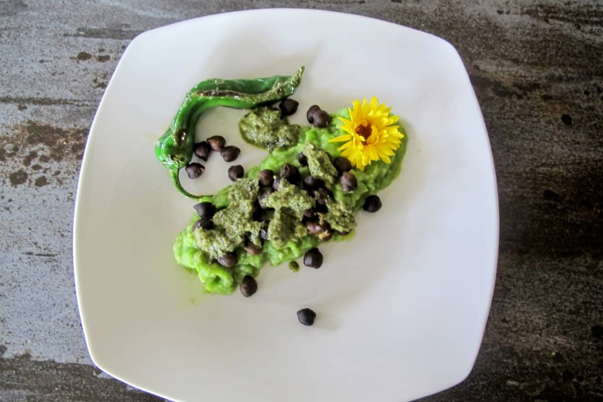 Ceci neri with fava bean puree, plating 2.