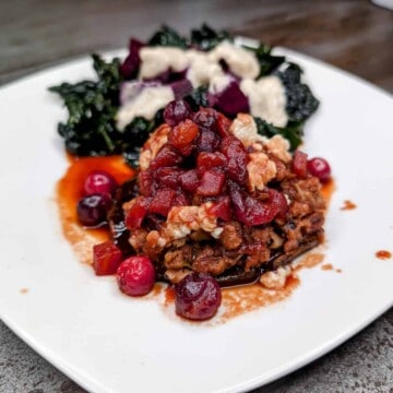 Lucky Black-Eyed Peas in Portobello Bowls with Gorgonzola and Cranberry Sauce