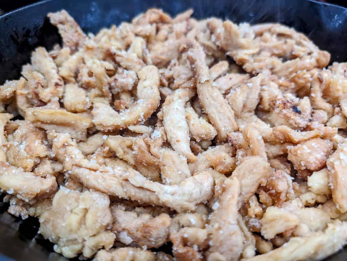 Mongolian soy curls fried with cornstarch.