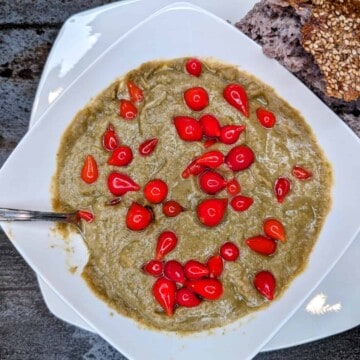 Split pea and brocolli soup with Peruvian Pearl Peppers.