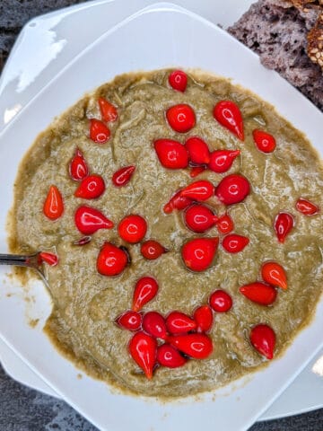 Split pea and brocolli soup with Peruvian Pearl Peppers.