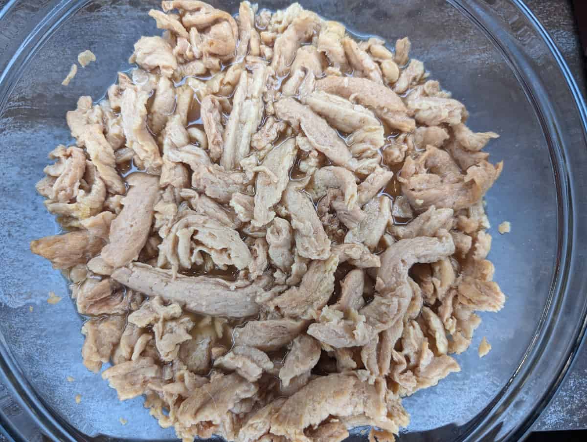 The soy curls after they are rehydrated and squeezed dry.