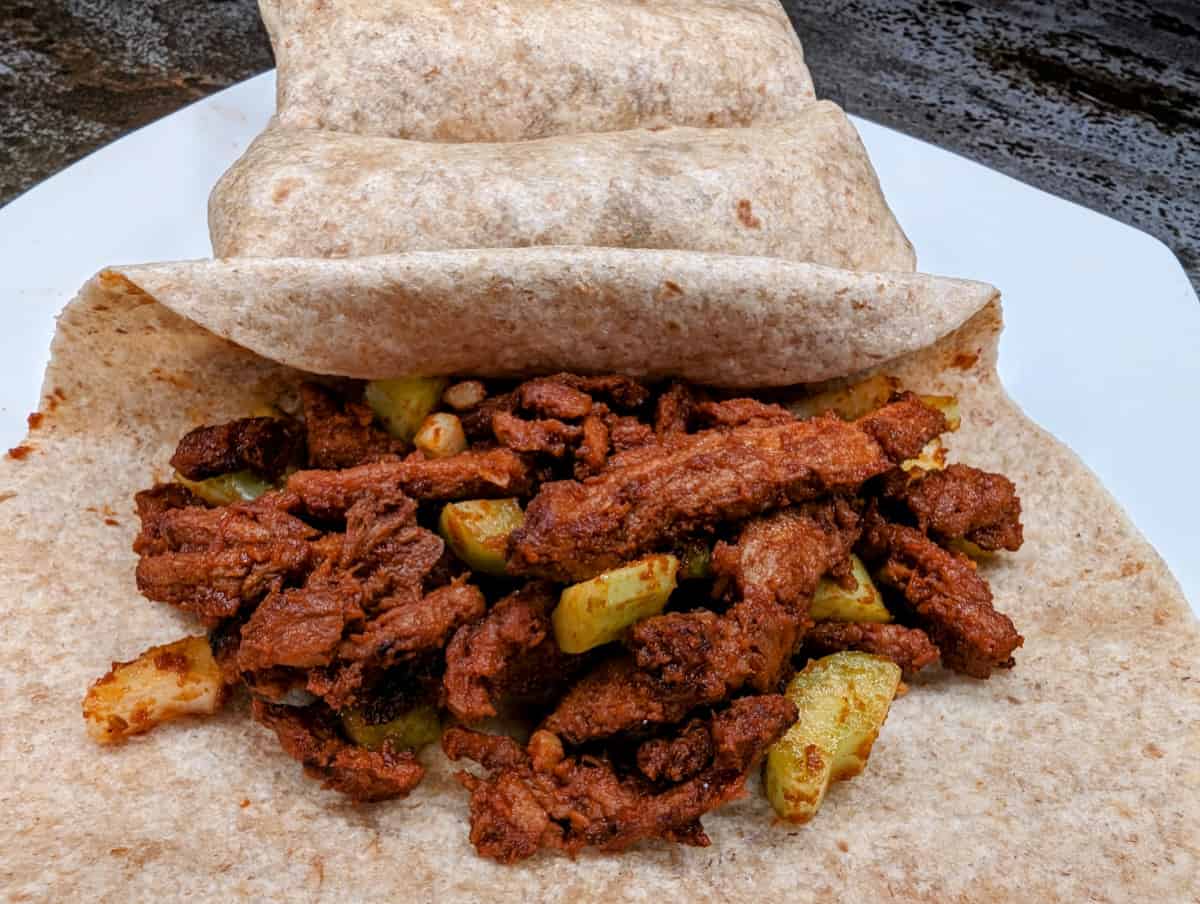 BBQ Soy Curls Wrap, open faced.