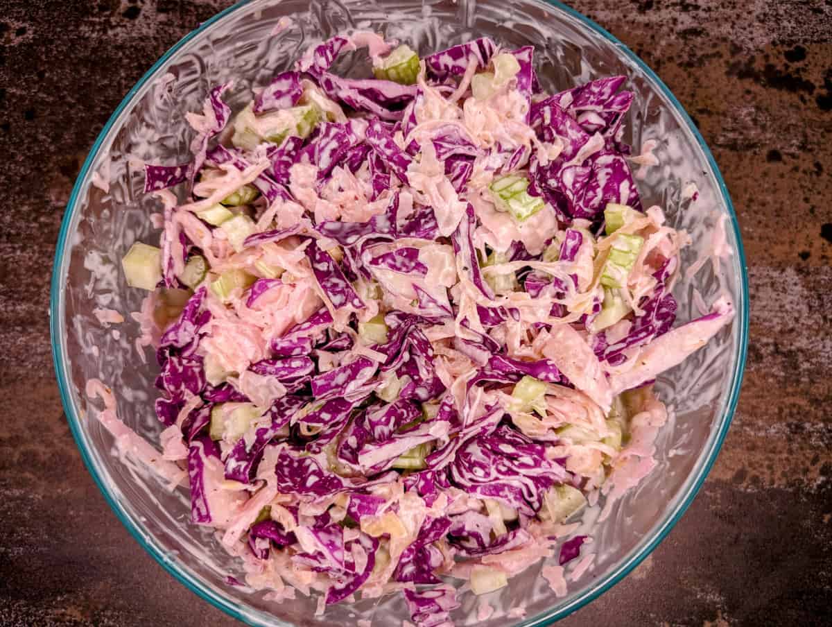 Cabbage and sauerkraut slaw.