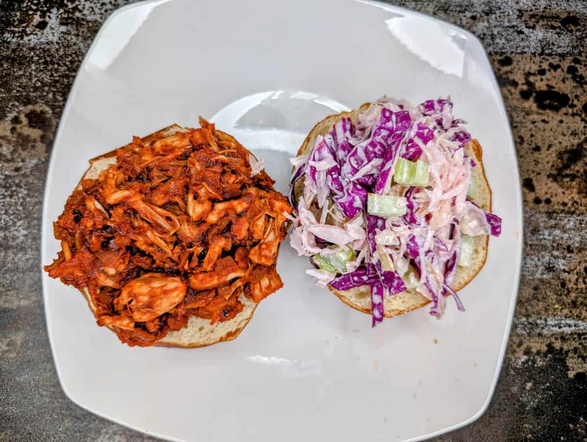 Sloppy Jacks, open face, with cabbage slaw.