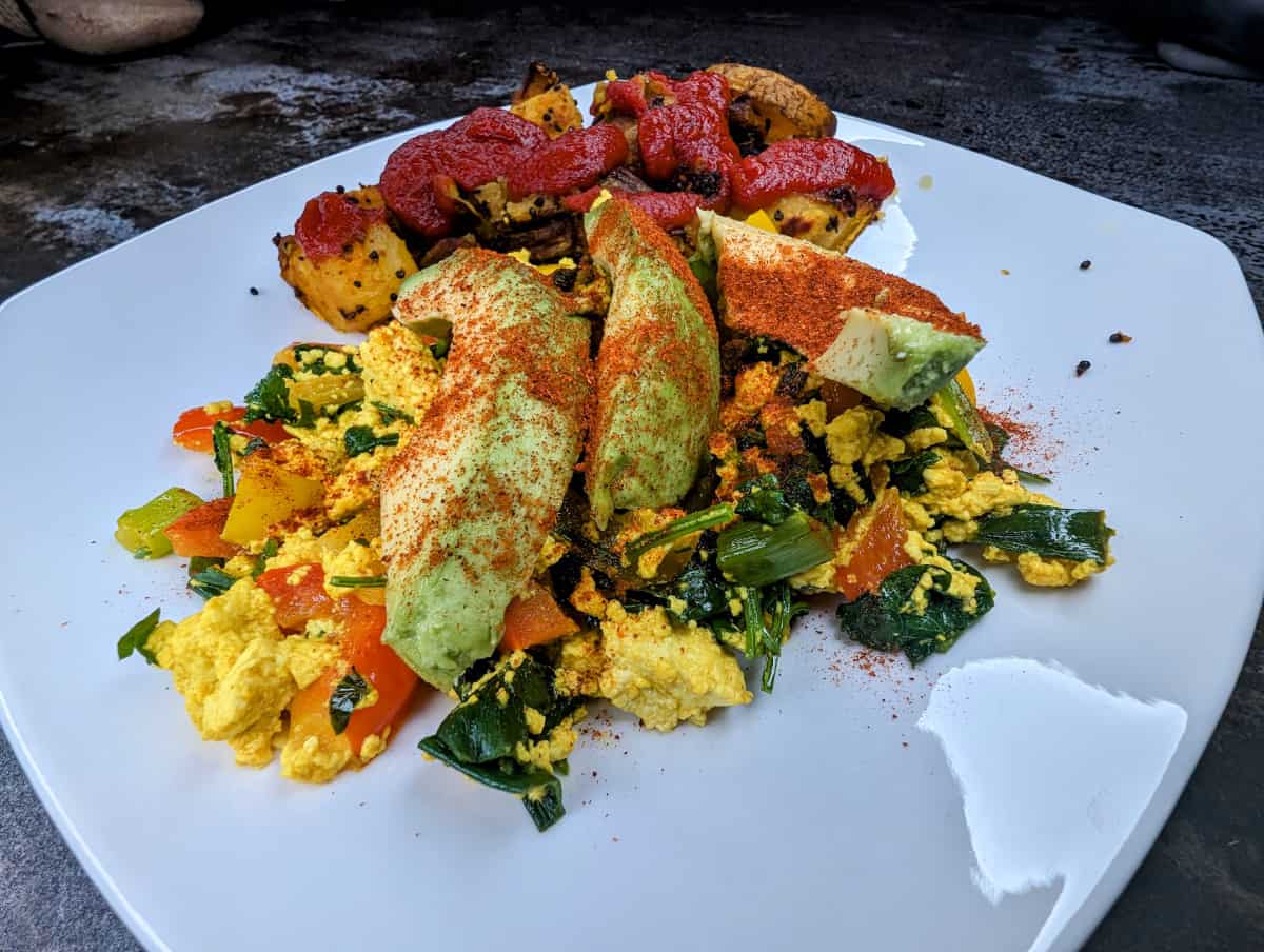 Tofu scramble from the side.