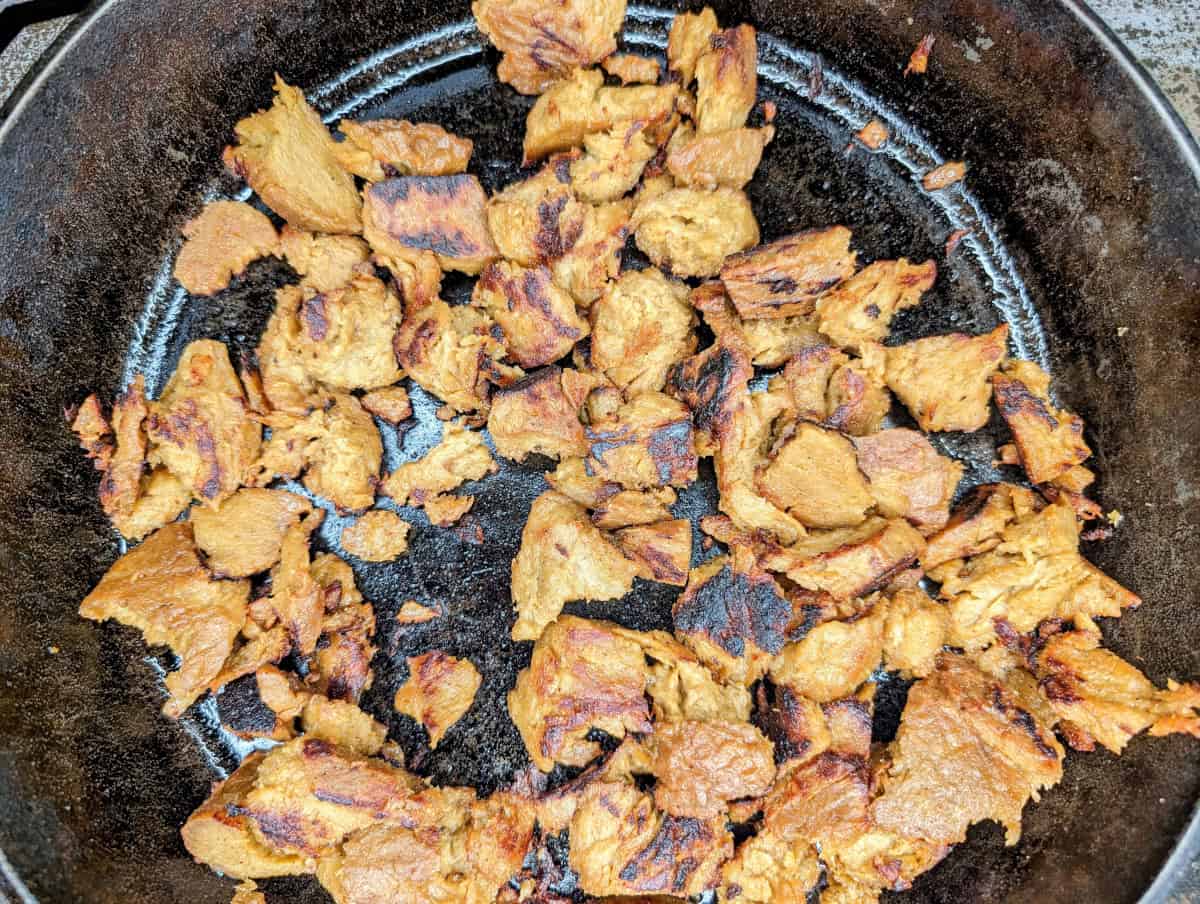 Cook the seitan until it is browned.