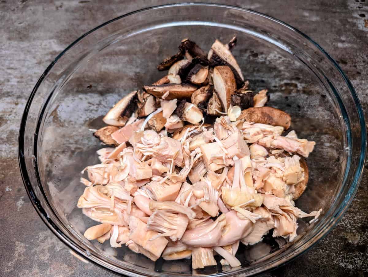 Bulgogi step 2, shred the jackfruit and add to the bowl.