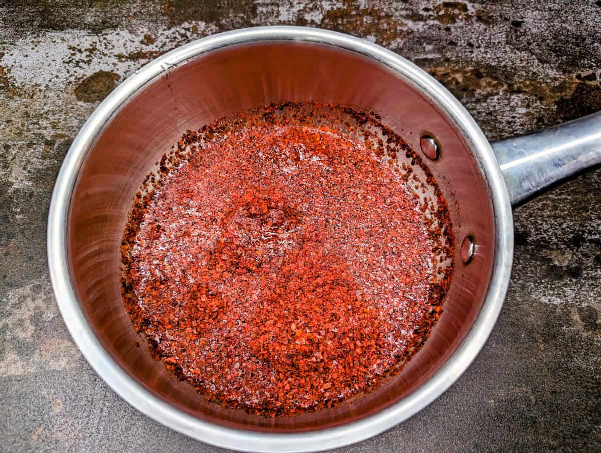 Gochujang sauce, step 2, add water to the saucepan.