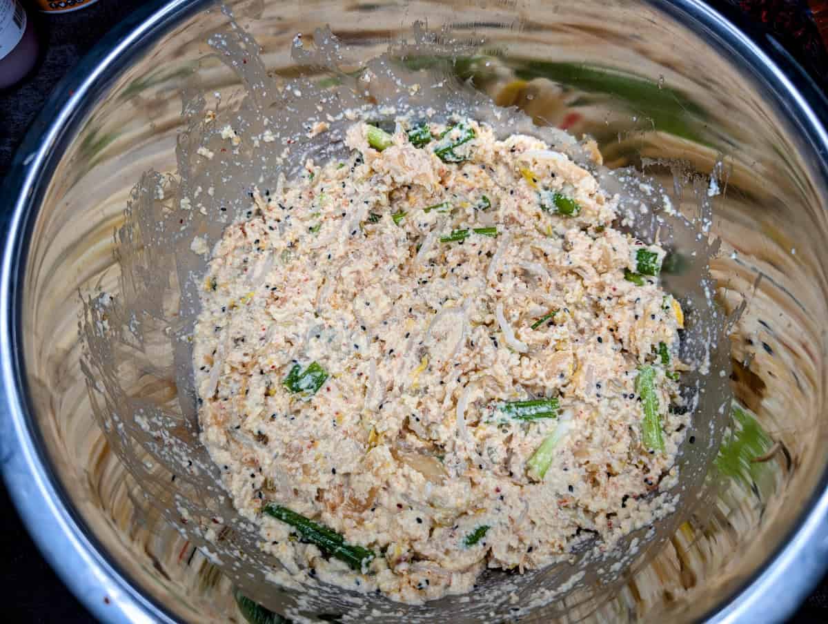 Mung Bean Pancakes, Step 12, Mix the contents of the bowl until everything is combined.