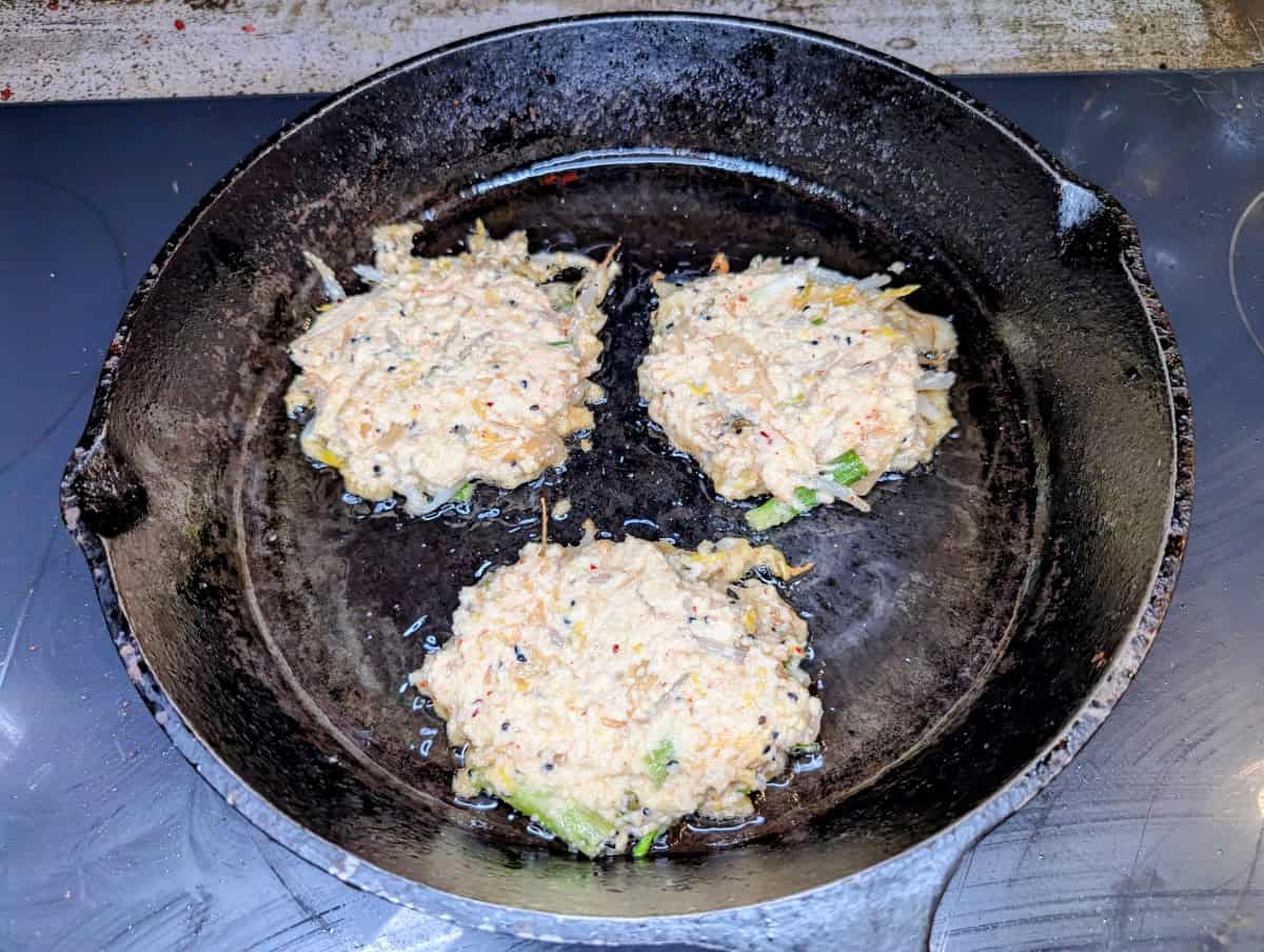 Mung Bean Pancakes, Step 13, place the pancakes in a hot pan.