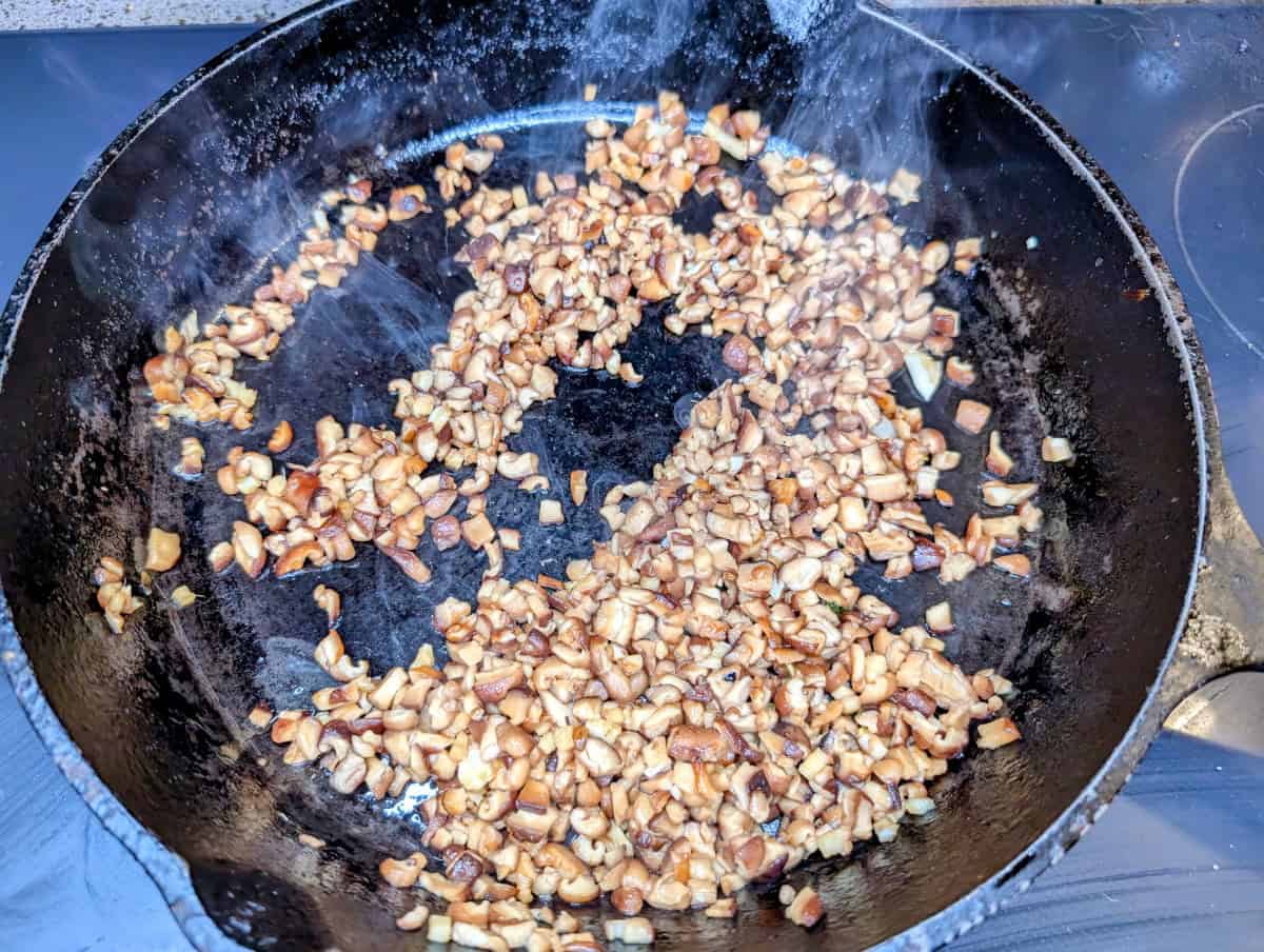 Step 5, fry until mushrooms are cooked, about 5 minutes