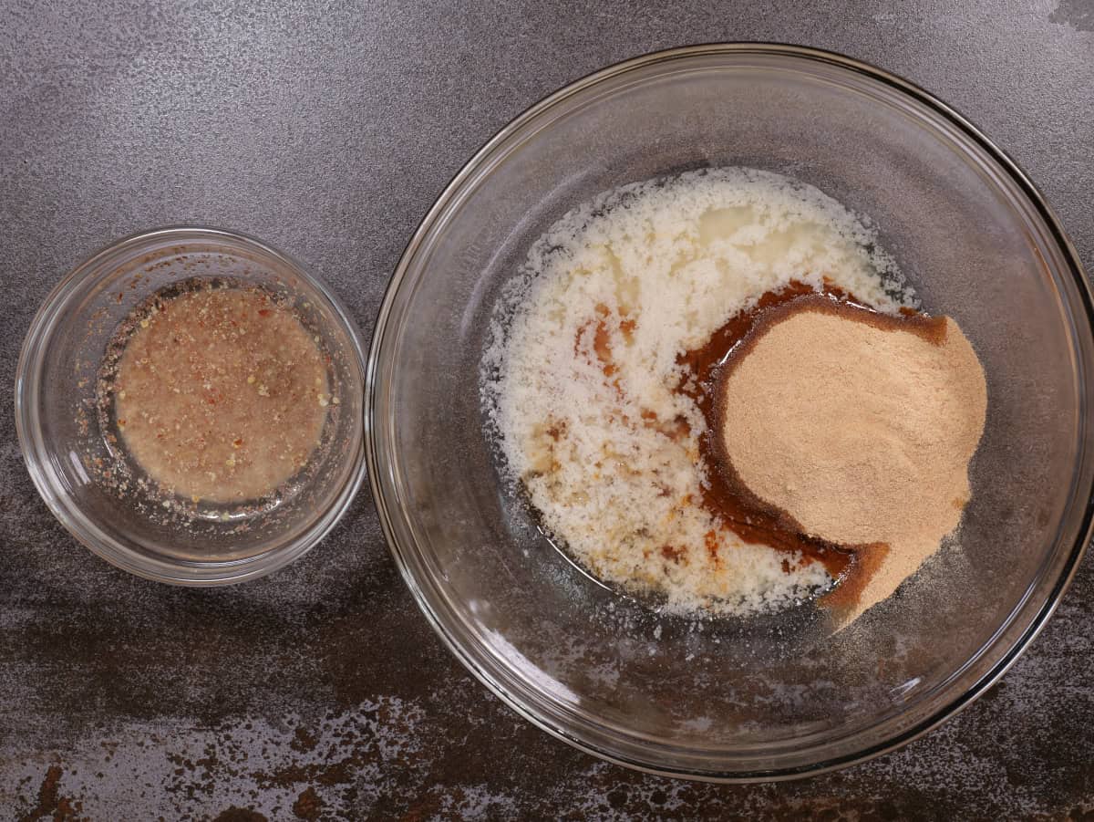bowl of wet ingredients and the flax egg