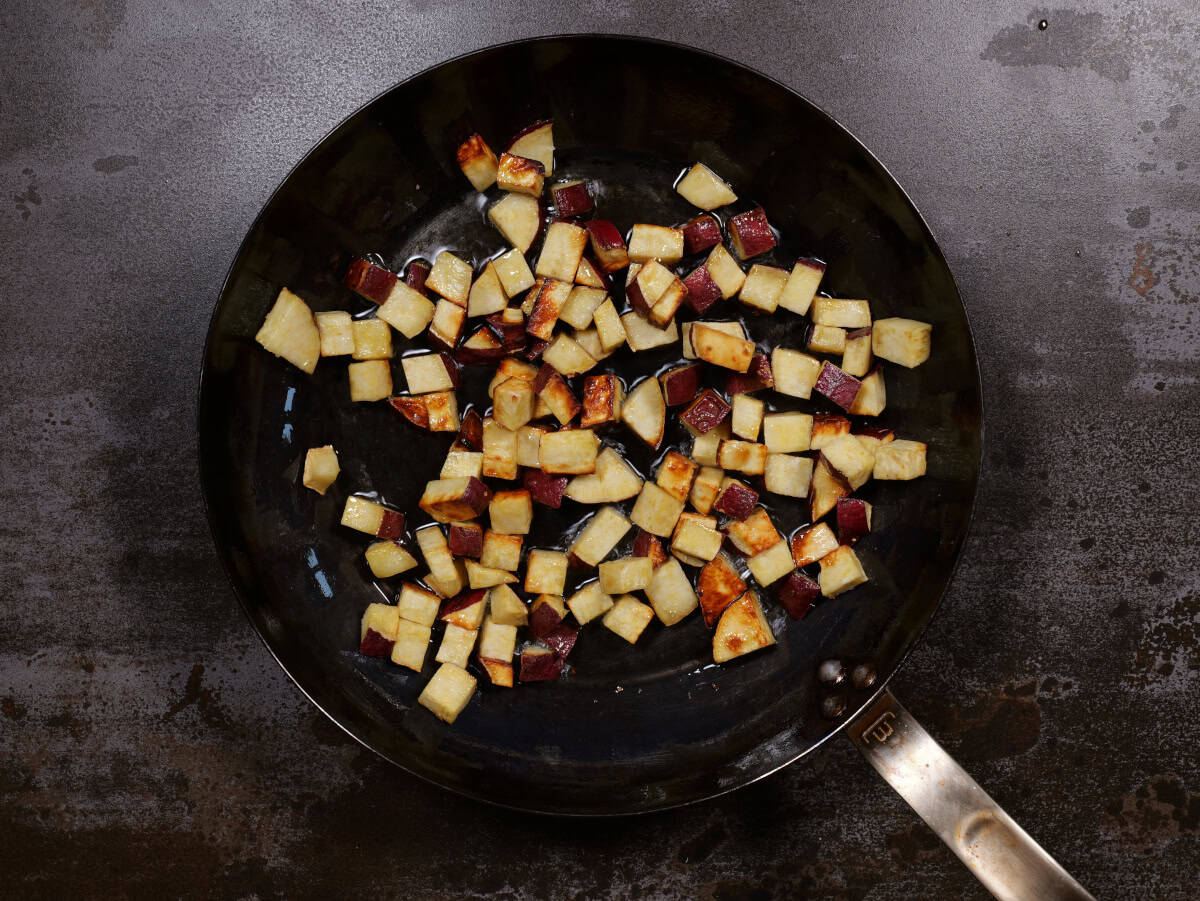 the potatoes browned in the pan