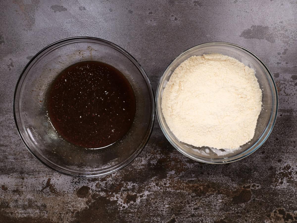 the wet and dry ingredients in separate bowls