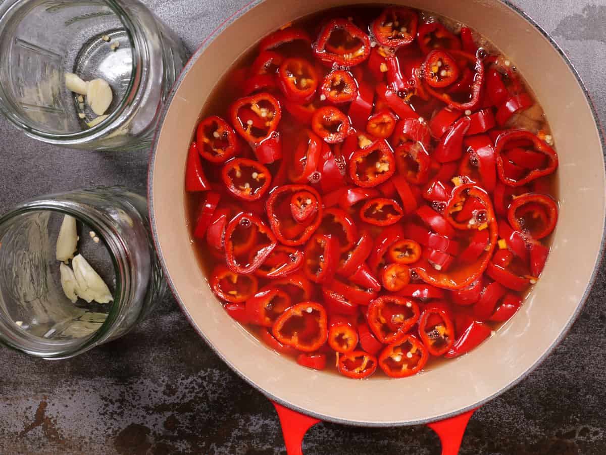 just after peppers added to brine