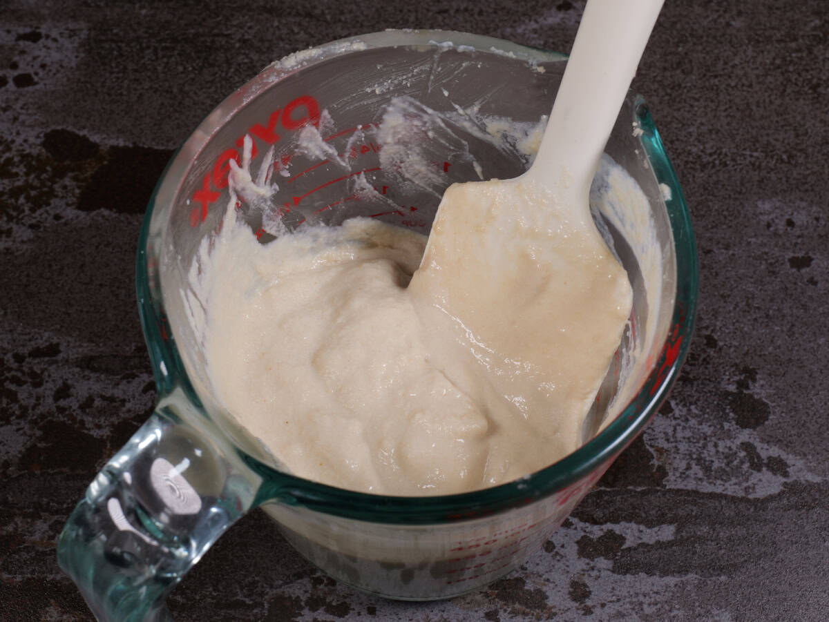 The tahini and lemon juice mixed together.