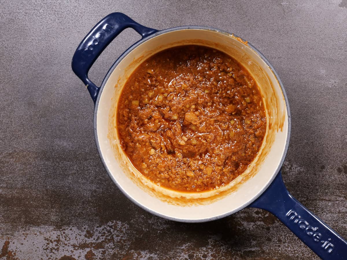 the uncooked ingredients mixed in the pan