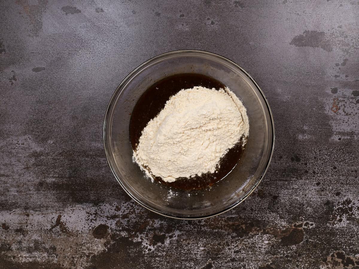 the dry ingredients on the wet ingredients