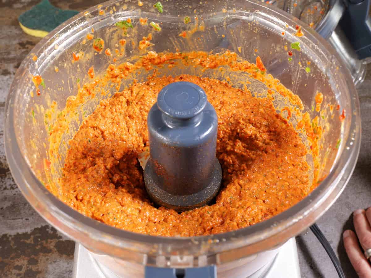Romesco sauce, step 5, process sauce until fully blended.