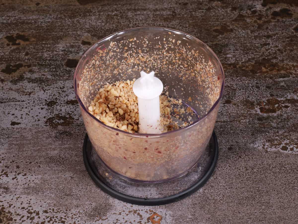 pulsed walnuts in the food processor