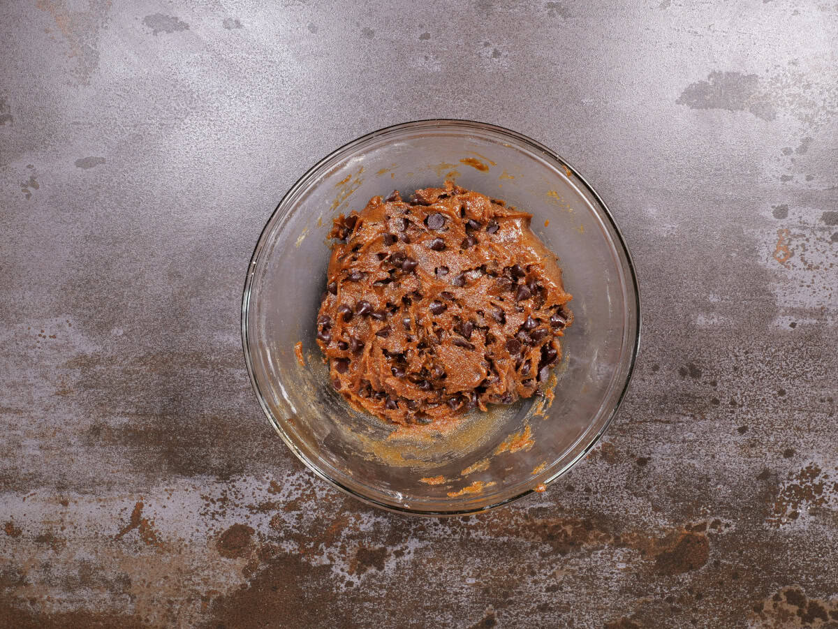 the batter with the chocolate chips mixed in
