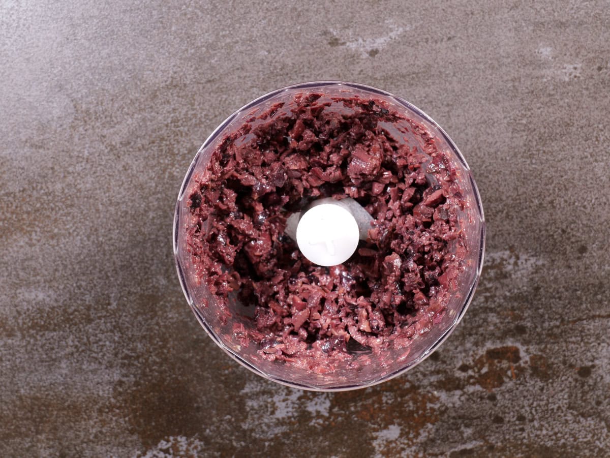 chopped olives in food processor