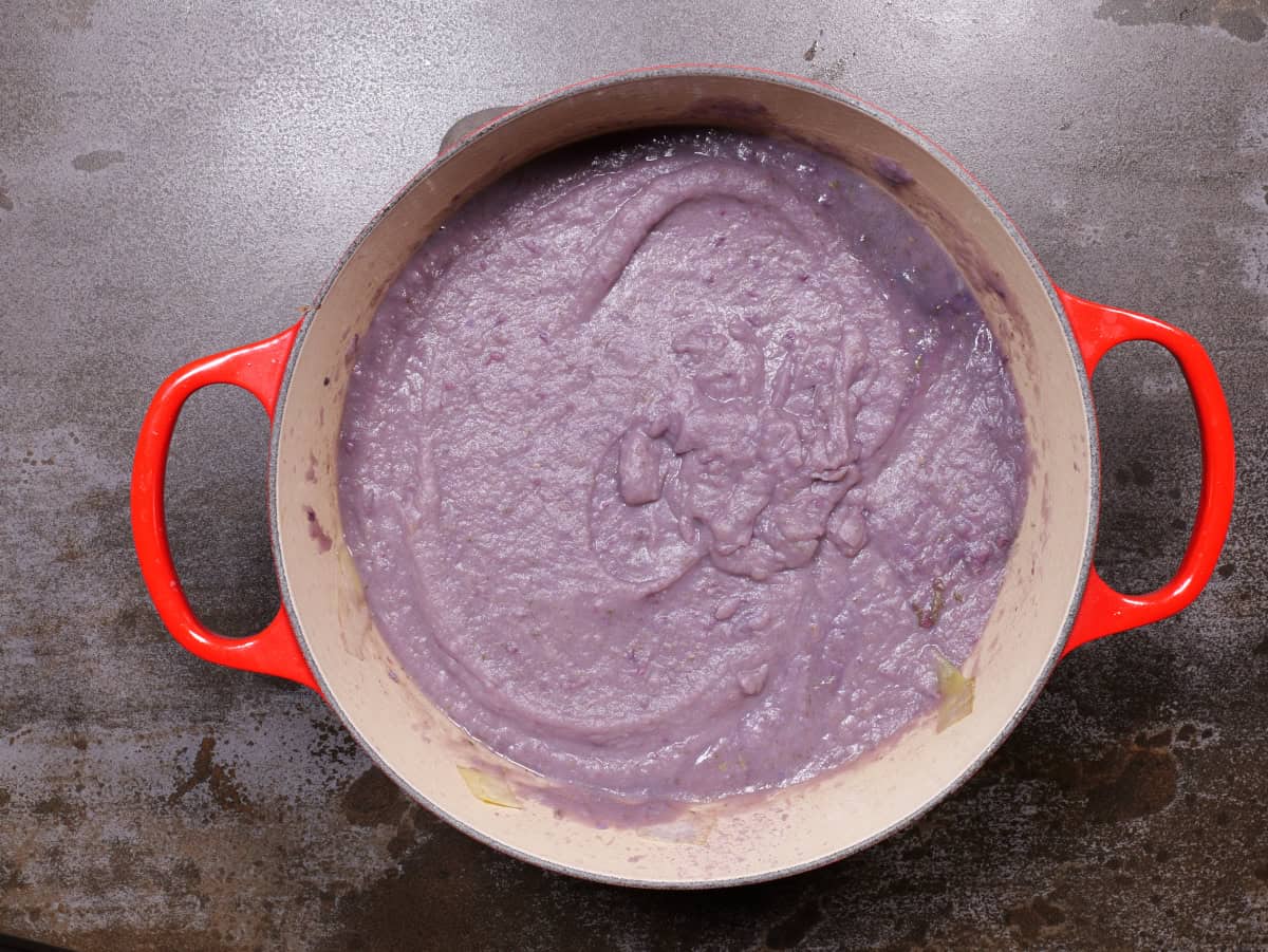 Potato, leek, sorrel soup blended.