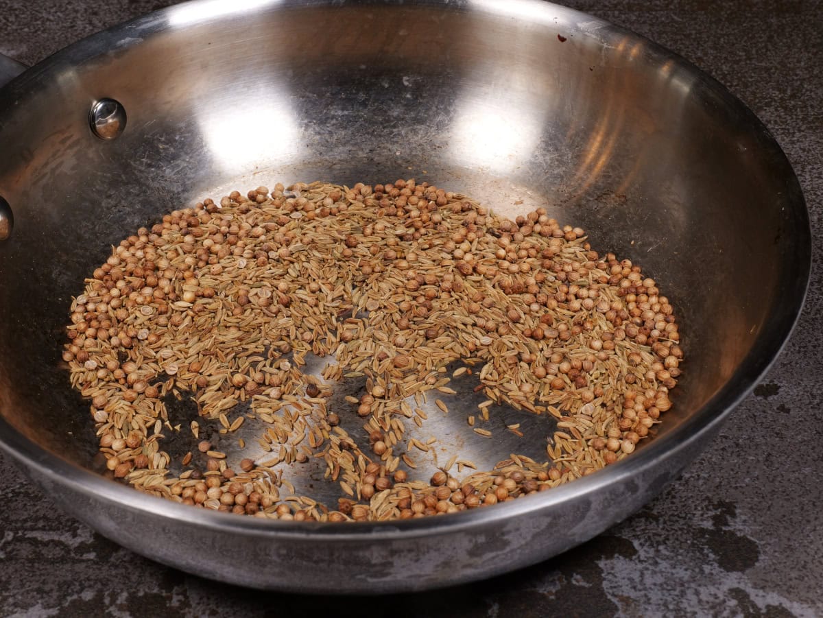 toasted spices in pan