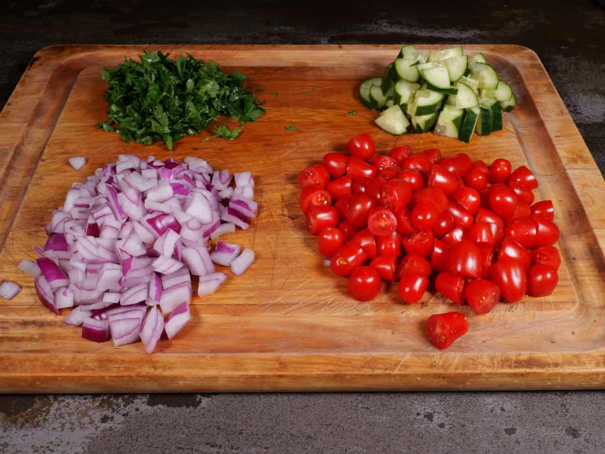 The parsley, onions, and tomato chopped