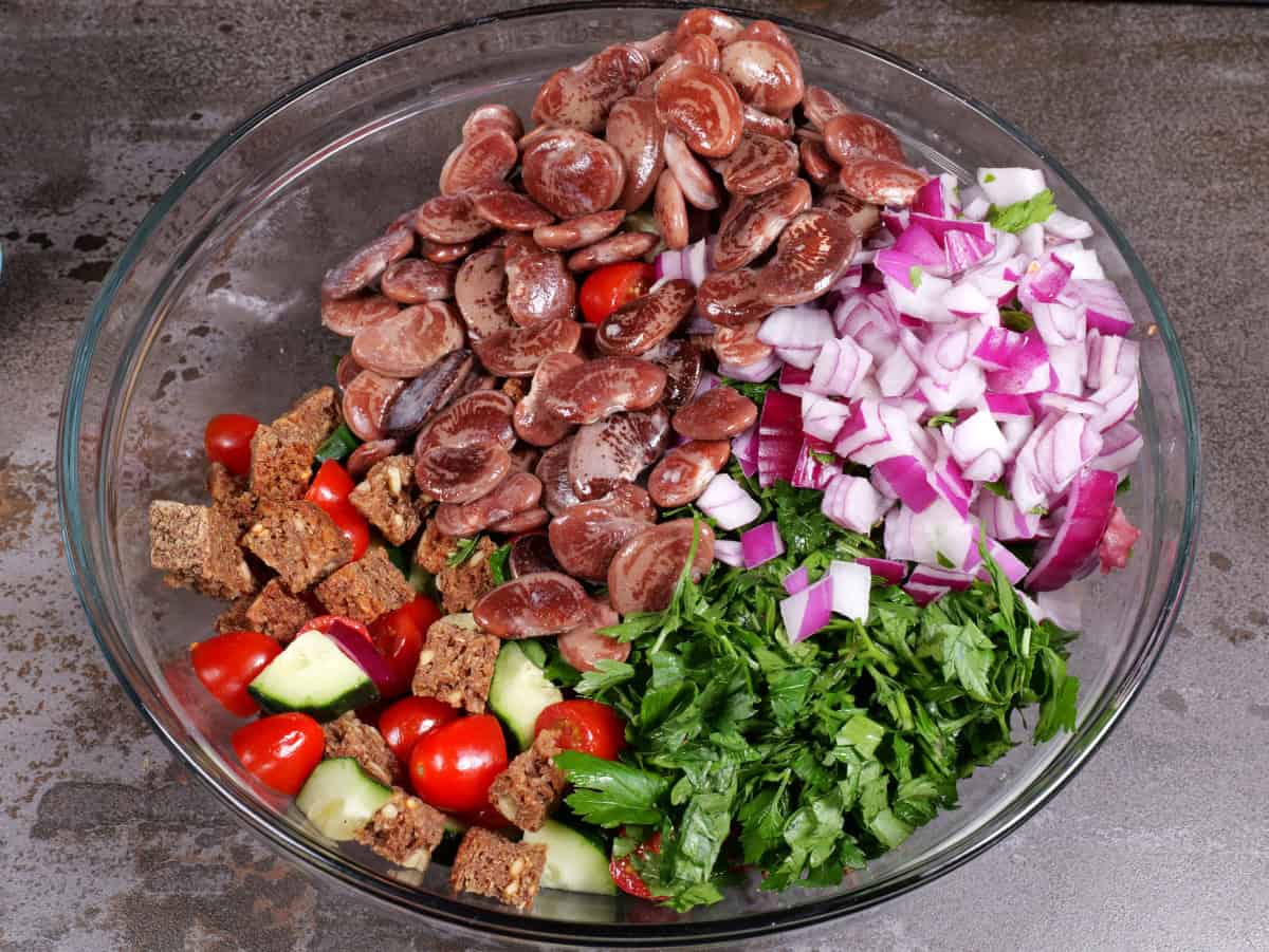 all ingredients in bowl other than oil and vinegar