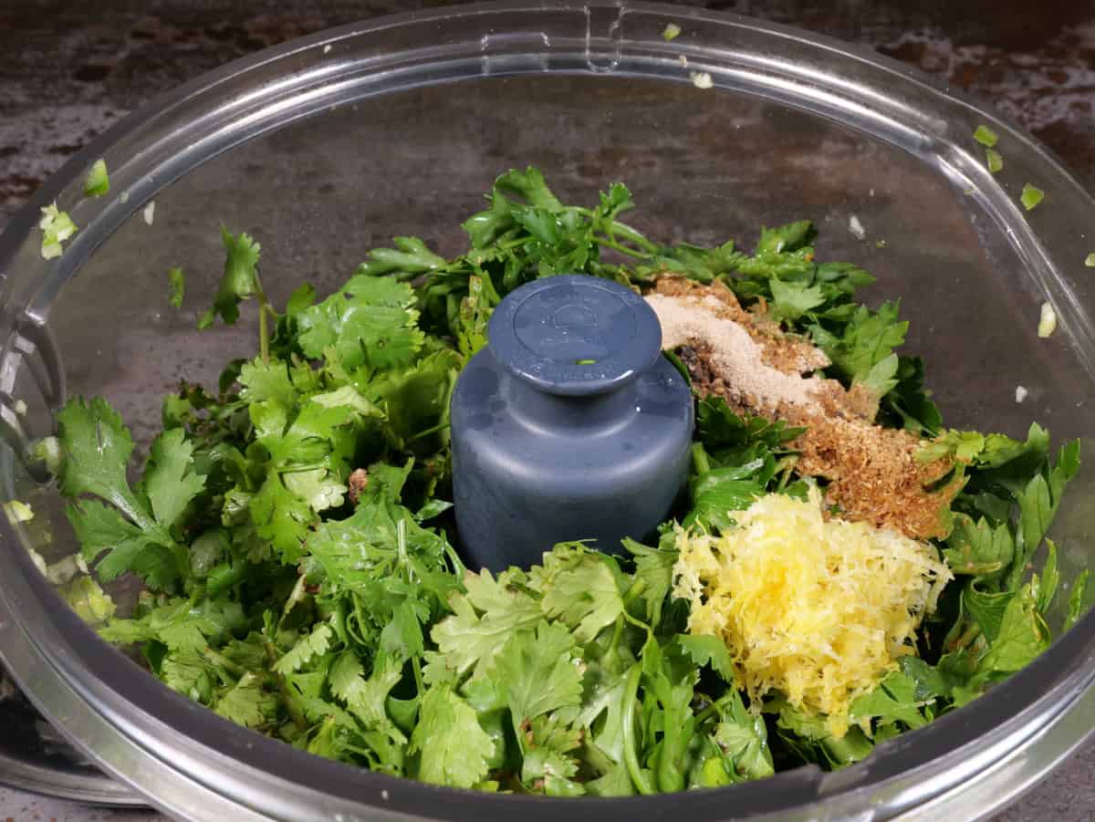 the rest of the ingredients into the food processor except for the oil